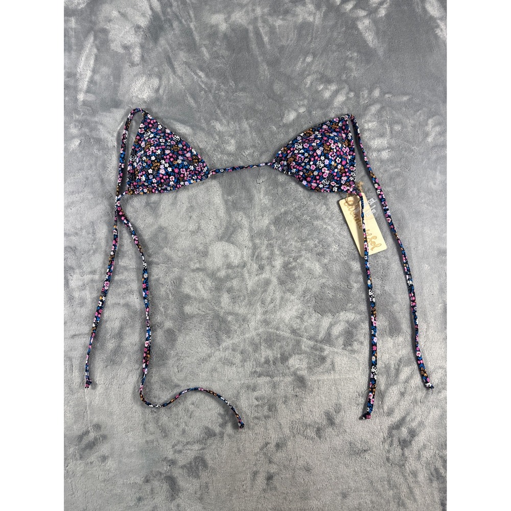 Cabana del Sol Floral Triangle Bikini Top Black Pink Blue Small NWT 12248S-T697K